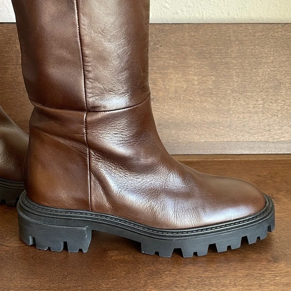 Zara Iconic Lug Heel Knee High Leather Boots Sz. 8